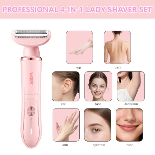 VGR 761 4-in-1 Lady Shaver Pink – Waterproof IPX5 Interchangeable Trimmer