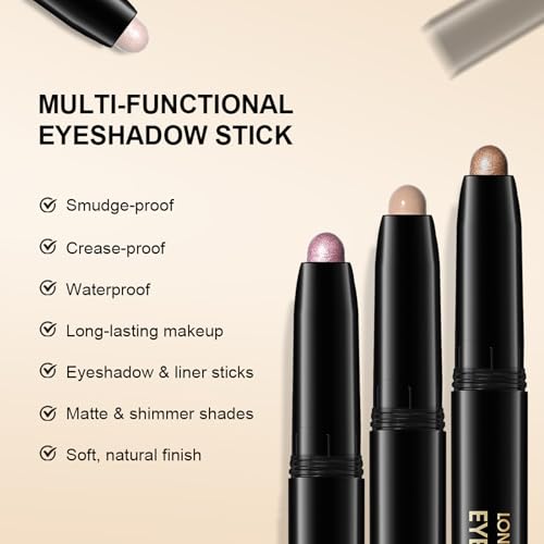 Chifure Eyeshadow Stick, Shimmer and Matte Cream Eye Shadow Brightener Sticks Eyeliner Pencil Crayon, Waterproof Long Lasting Eye Highlighter Stick Makeup,0.056 Oz (5PCS Shimmer)