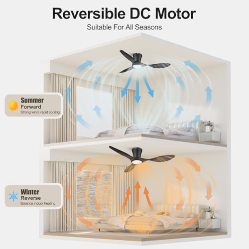 ocioc 42 Inch Black Ceiling Fan with Lights, Remote & Reversible Motor
