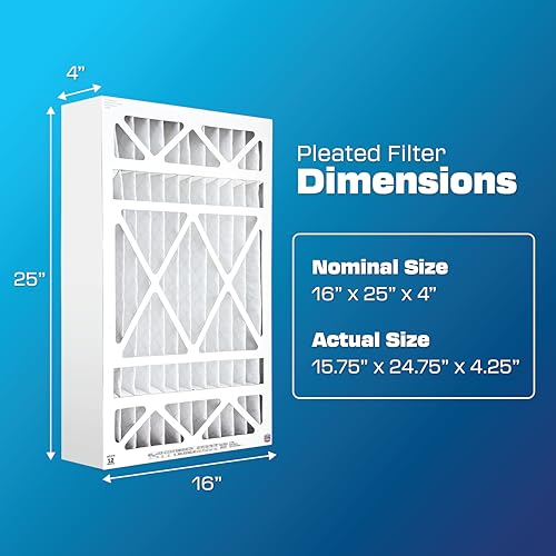MERV 11 Air Filter 16x25x4 - 3 Pack Allergen & Dust Filtration