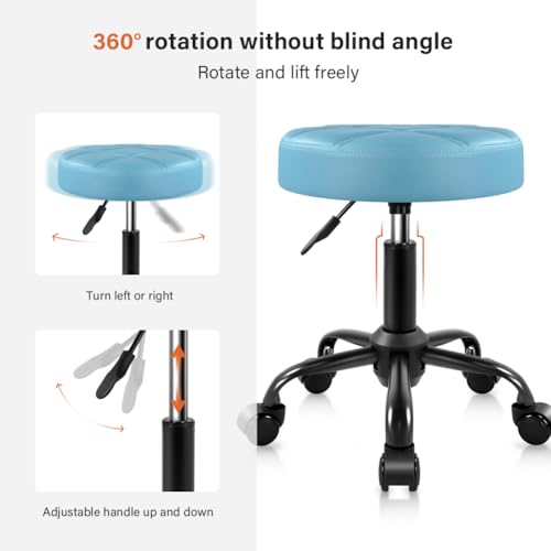 Adjustable PU Leather Rolling Stool Chair for Salon Spa & Home Sky Blue