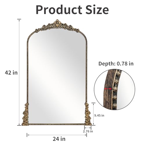Vintage Arched Wall Mirror 24x42 Antique Baroque Style Beaded Frame
