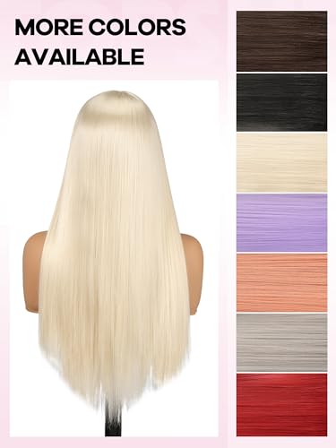 Topshe 24in Platinum Blonde 13x6 HD Lace Front Wig, Long Straight Synthetic Wig for Women
