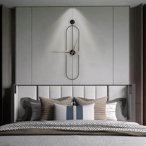 DRELIFAM Large Black Oval Wall Clock with Walnut Pointers - Modern Home Decor