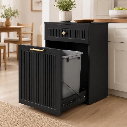 Black 13 Gallon Pull-Out Trash Can Cabinet with Drawer - Space Saver Kitchen Organizer