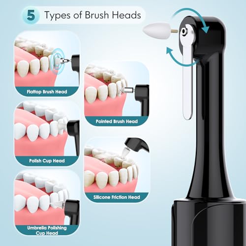 Rechargeable Teeth Polisher with 5 Brush Heads, 4 Modes, LED Light, Whitening