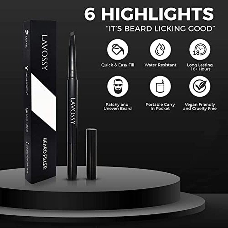 Beard Pencil - Light Brown Pack of 3 - Long Lasting and Easy to Use Pen with Blending Brush for Sleek, Natural, Water/Sweat Proof Results
