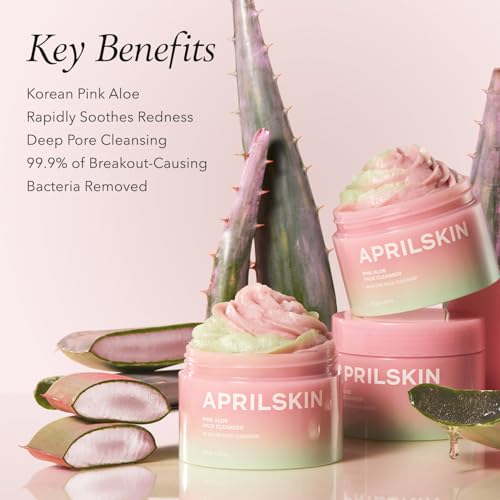 APRILSKIN Pink Aloe Facial Polish Cleanser with Heart-Shaped Plush Facial Cleansing Sponge