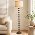 Fetason 63-Inch Modern Farmhouse Dimmable Floor Lamp with Remote Control - Black & Brown Wood Pattern