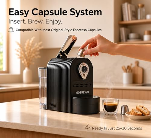 Black Espresso Pod Machine - Compact 19-Bar Nespresso Compatible Coffee Maker