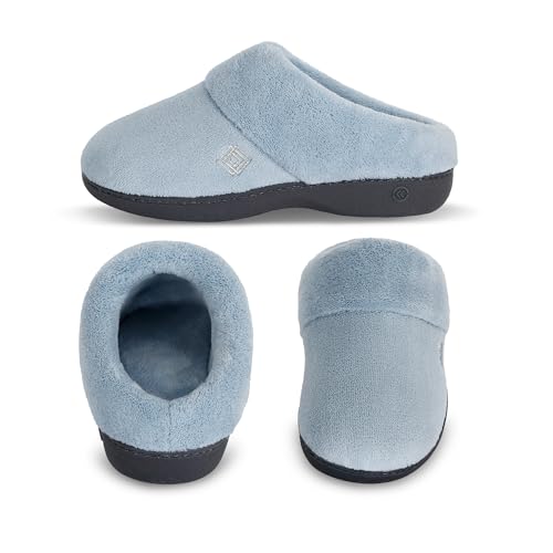 Women’s Memory Foam Clog Slippers - Non-slip Indoor Shoes, Blue Fog, Size 8.5-9