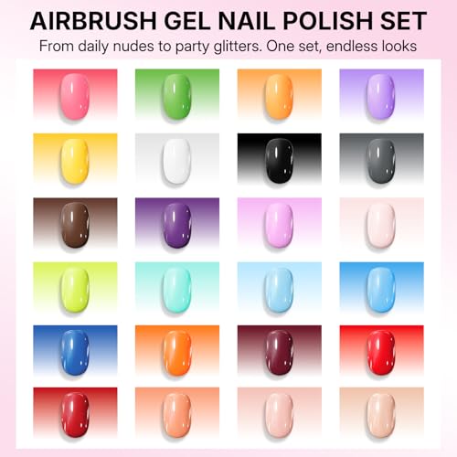 YiJiAre 24-Pack Airbrush Gel Nail Polish Set 15ml Each - High Pigment, No Dilution, Home Salon Use