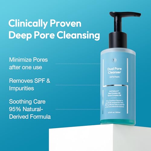 Dual Pore Cleanser, 2-in-1 Oil to Foam Face Wash with Salicylic Acid ? Blackhead Remover & Pore Minimizer ? Korean Skincare for Sebum Control, 200ml (6.76 fl.oz)