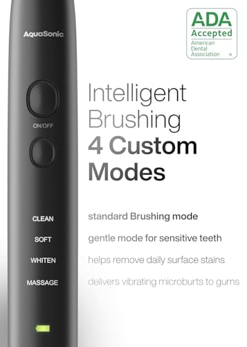 Aquasonic Black Series Ultra Whitening Electric Toothbrush Pack of 2 with 8 Brush Heads