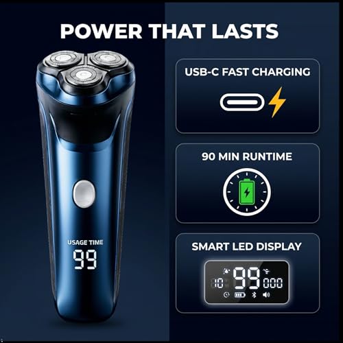Men's 2-in-1 Electric Rotary Shaver with 4D Floating Heads & Trimmer - Waterproof, USB Rechargeable, LCD Display