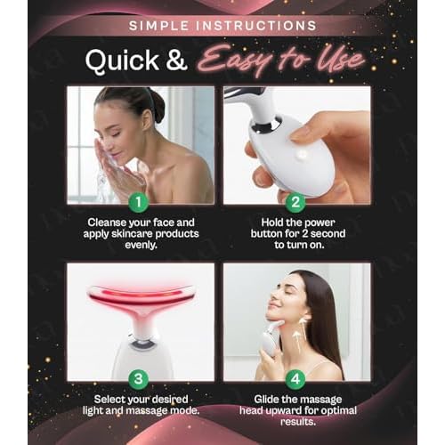 LuxeSkin 7 Color LED Red Light Therapy Facial Massager for Face and Neck, Electric Facial Tool for Skin Care with Vibration, Warm Mode & Travel Bag