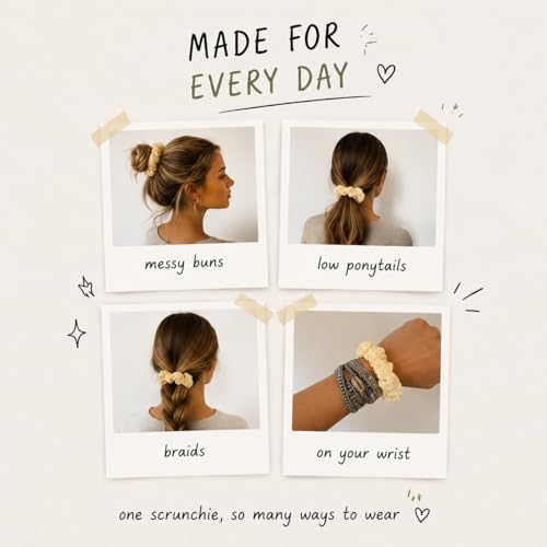Soft Bamboo Viscose Scrunchies - Yellow, 6 Pack - Hair Ties for Gentle Hold