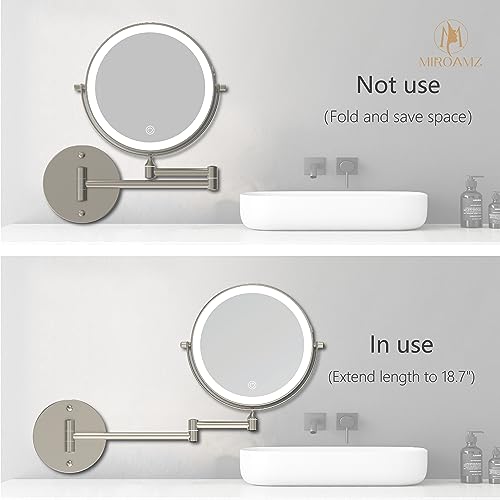 8-Inch Wall Mounted Lighted Makeup Mirror 1X/10X Magnification Brushed Nickel - Variation: Brushed Nickel / 8 Inch