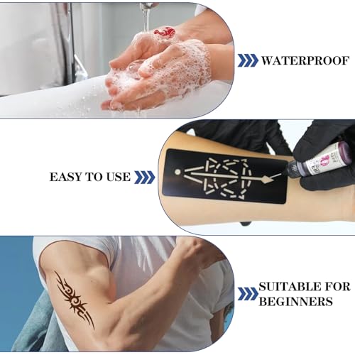 Temporary Tattoo Kit with 24 Ink Bottles & 154 Stencils - 12 Colors, Waterproof & Long-Lasting