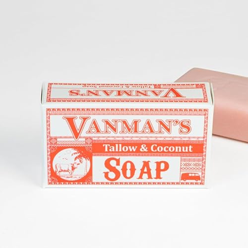 VanMan Beef Tallow and Coconut Oil Bar Soap ? Pure Grass-Fed Beef Tallow Soap with Coconut Oil & Kaolin Clay, Subtle Grapefruit Scent, Hydrating & Nourishing, Clean Ingredients, 3.8oz