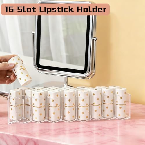 Lipstick Holder 16 Spaces Cute Fish Shape Cosmetic Lip Gloss Organizer for Countertop Clear Acrylic Makeup Perfume Storage Rack Drawer & Bathroom Novelty Desk Decor Vanity Display Case for Girls Women