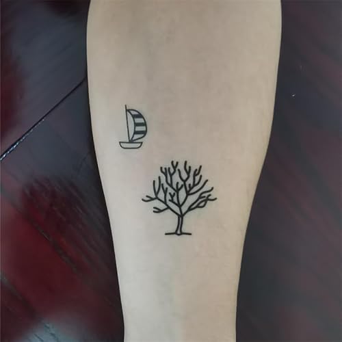 Black Flowers Tree Temporary Tattoo Sticker Waterproof Geometric Insect Women Girls Neck Chest Hand 15X11cm Set of 4 (SF267)