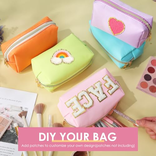 Nylon Makeup Bag Set - 12 Colorful Cosmetic Pouches with Foam Padding, Macaron Style