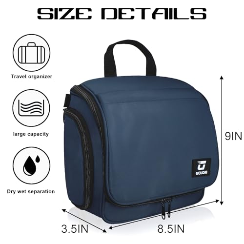 Goloni Water-Resistant Hanging Toiletry Bag for Men & Women - Blue, 10 Compartments Travel Organizer