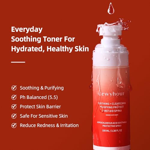 dewyhour Hypochlorous Acid Spray: Facial-Spray Hypochlorous Acid for Face, Soothes Sensitive Skin, Reduces Irritation, Clears Pores, First Aid Relief, 3.38 FL Oz