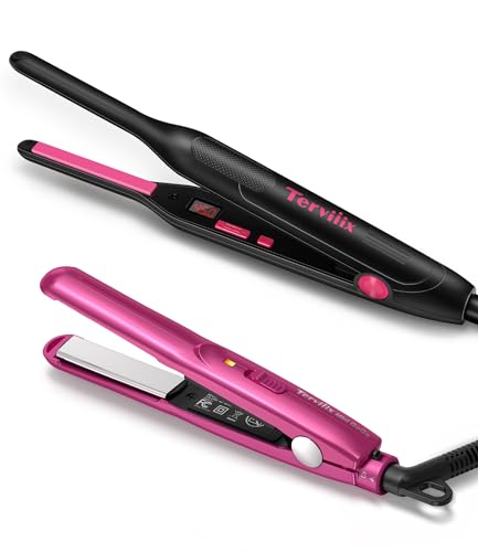 Terviiix Dual Voltage Mini Flat Iron & Pencil Flat Iron for Travel - Black Pink & Hot Pink
