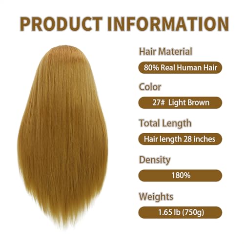 28-Inch Mannequin Head with Human Hair, Light Brown YZ27#, Salon Practice, Clamp Stand & Tools