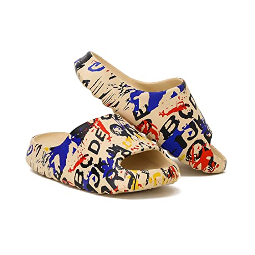 Cloud Slides for Women & Men - EVA Pillow Slippers Thick Sole Shower Shoes 8.5 Women / 7.5 Men / Red Graffiti