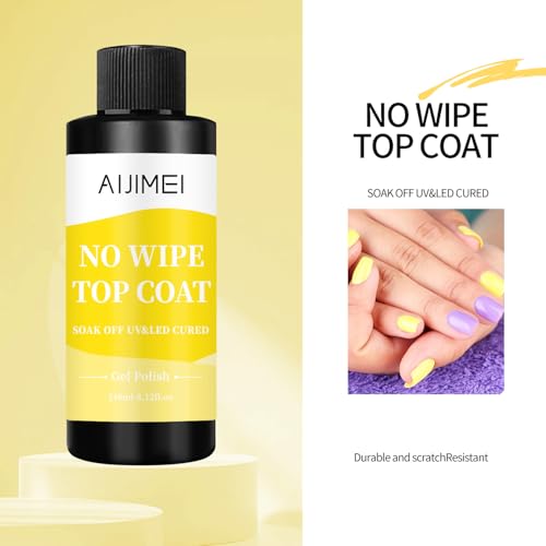 AIJIMEI 240ml Gel Polish No Wipe Top Coat Long Lasting Top Gel for Acrylic Nails,Gel Top Coat for Home DIY and Nail Salon Non-Wipe TopCoat for Gel Polish 8 Fl Oz