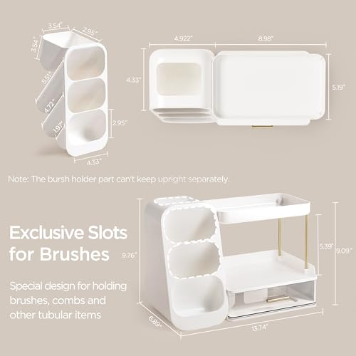White 3-Tier Bathroom Organizer with Brush Holder for Vanity & Counter - HBlife