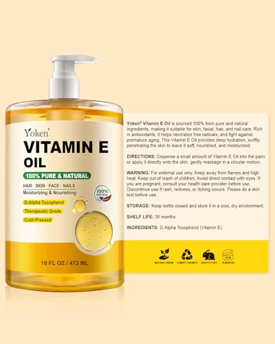 Vitamin E Oil for Skin 16 Oz - Organic Face & Body Moisturizer - Cold Pressed & Cruelty-Free - Pack of 1