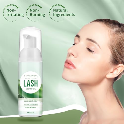Lash Shampoo for Lash Extensions, 2 Fl Oz / 60ml - Includes 2 Brushes - Aloe Vera Scent - Eye-Friendly Foam for Salon and Home Use