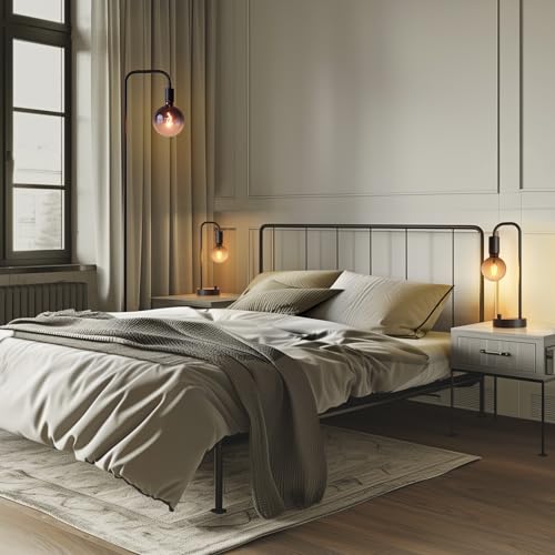 Industrial Lamp Set 3 Piece - Floor & Dimmable Table Lamps with Gradient Black Globe Bulb - Modern Home Decor - Variation of Lamp Set