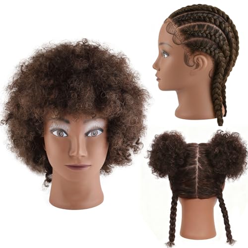 Brown 6-Inch Human Hair Afro Mannequin Head for Cosmetology & Styling Practice