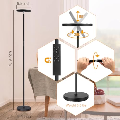Black OUTON Floor Lamp 30W Dimmable LED Torchiere with Remote & Touch Control