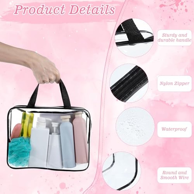10 Pack Large Clear Waterproof Storage Bags clear with handles with Zipper bags Travel Organizer Cosmetics Books and Home Organization