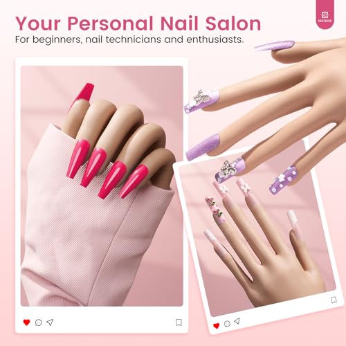 Brown Acrylic Nails Kit with Silicone Practice Hand for Beginners DIY Salon