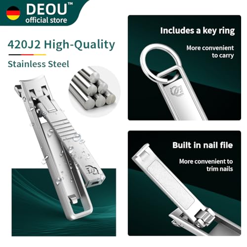 DEOU Folding Ultra-Thin Nail Clippers, Newly Upgraded Anti-Splash mini Stainless Steel Manicure Tool, take with You When Traveling, own Nail File, Men's and Women's Gifts (Nail Clippers + Gift Box)