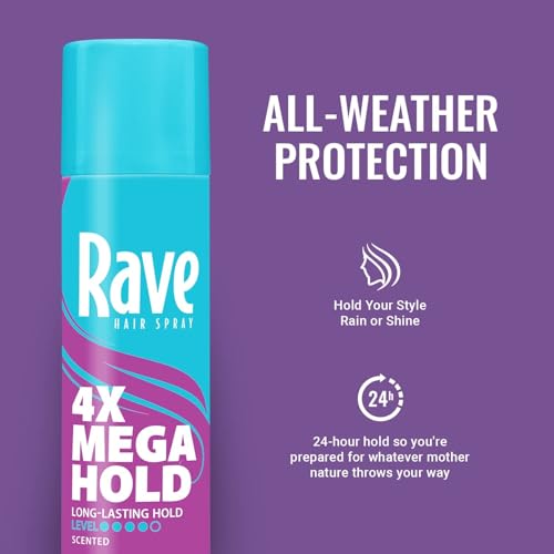 Rave 4X Mega Long-Lasting Firm Hold Scented Hair Spray for Heat Protection, Volume and Shine - ClimaShield for Extra Humidity & Minimizes Frizz - 4 pc