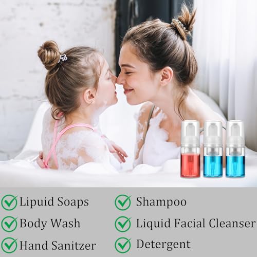 24 Pcs Foam Pump Bottle Travel 30 ml/1 oz Small Size Mousse Foam Soap Dispenser Clear Plastic Empty Refillable Pump Containers Mini Foaming Soap Dispenser for Face Wash Lash Shampoo Skin Care