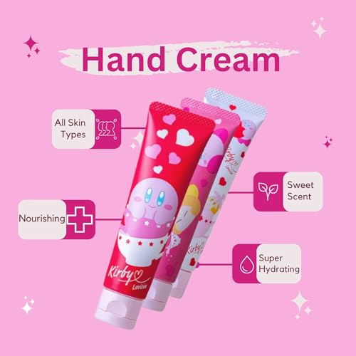 Kirby 6EA Cute Hand Cream for Women & Girls, Mini Hand Cream for Dry Cracked Hands with Sunflower, Rose& Camellia, Small Hand Lotion for Dry Hands Made in Japan, Black Tea+ Peach Tea+ Milk Tea