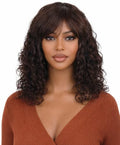ManeMajesty Wet and Wavy Human Hair Wig with Bangs 16 Inch, 150% Density, Natural Color