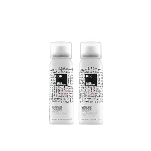 IGK Good Behavior Spirulina Protein Smoothing Travel Size Hairspray | Keratin Like Treatment | Hair Heat Protectant Spray | Frizz Control + Shine | 2.4 Fl Oz (Pack of 2)