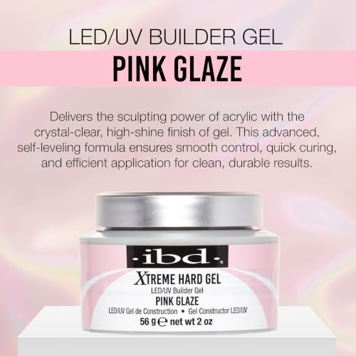 Pink Glaze UV/LED Builder Gel for Nails - Hard Sculpting & Strengthening, 2 oz