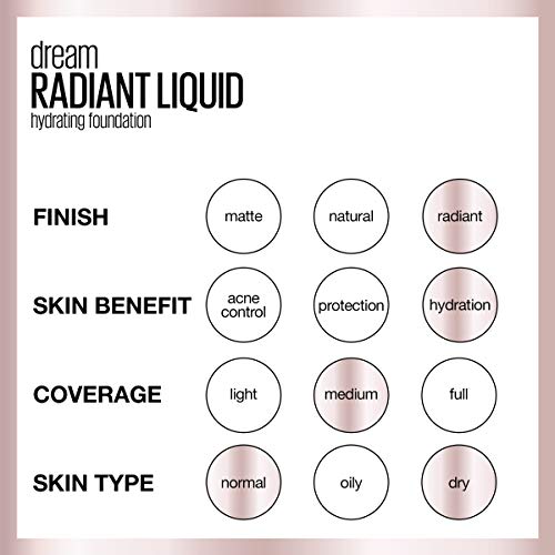 Maybelline Dream Radiant Liquid Medium Coverage Hydrating Makeup, Lightweight Liquid Foundation, Cocoa, 1 Count