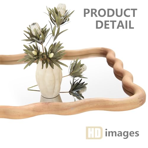 Tunjig 18x48 Inch Solid Wood Full Length Floor Mirror - Natural, Wavy Frame